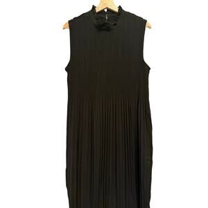 Black Label by Chico’s Size 16 Black Sleeveless Pleated Midi Dress Mock Neck